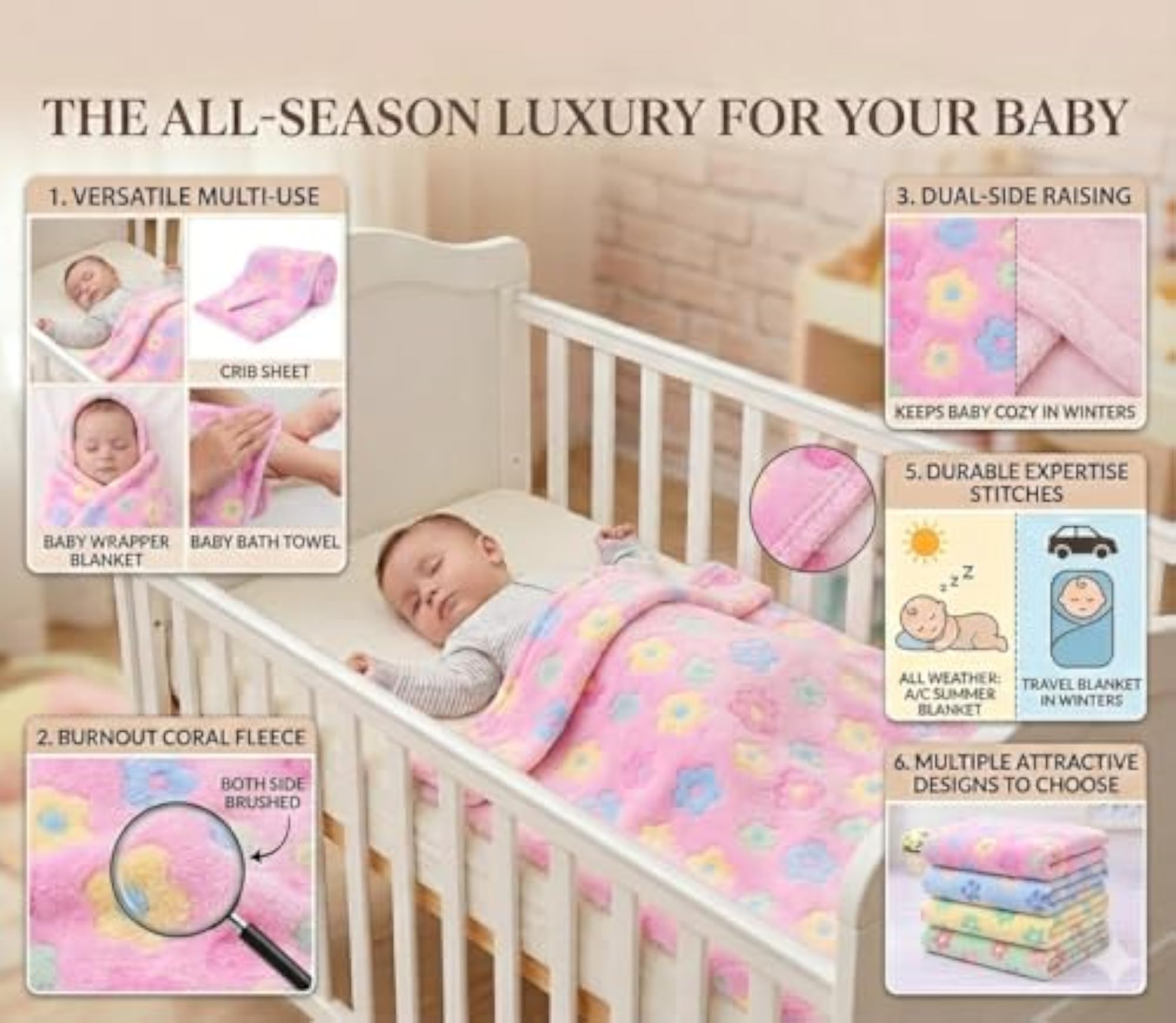 Luxury Soft Baby Blanket, Premium Fleece Swaddle Wrap