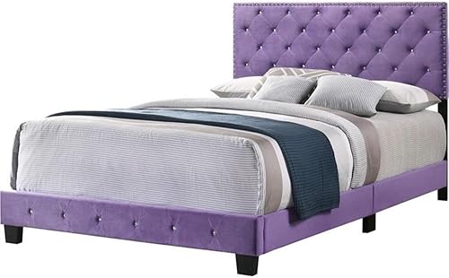Glory Furniture Cama de tamaño matrimonial con cabecero, estribo en terciopelo, en morado, no necesita somier, fácil montaje Multicolor -,Púrpura