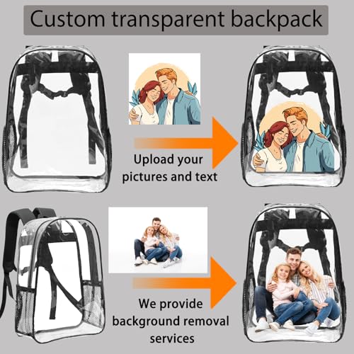 Custom Clear Backpack Personalized Transparent Bookbag with Photo Name Logo, Customized Gift for Sports Work Travel Camping3