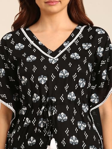 Image of Rupa Jon Aishwarya Women Full Length Printed Kaftan Nighty in Premium Cotton Blend Fabric, Night Dress, Maxi Nighty for Comfortable Everyday Wear