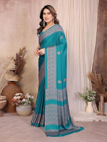 Image of Amazon Brand - Tavasya Womens Blocked Printed Daily Wear Chiffon Georgette Saree With Blouse With Blouse