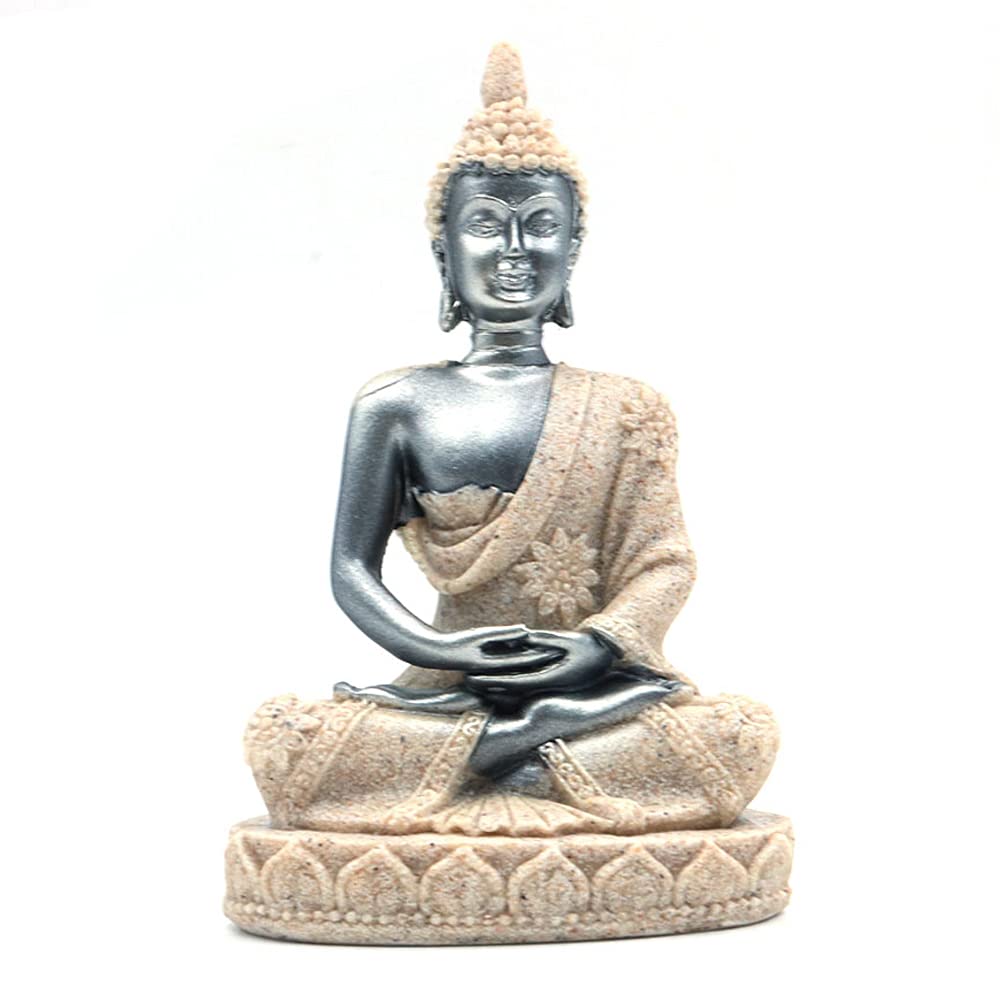 Ancllo Black Golden The Hue Sandstone Meditation Buddha Statue Sculpture Hand Carved Figurine #8134