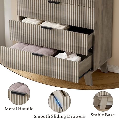 Image of BORNOON 39 inch Tall Dresser for Bedroom, 4-Drawer Fluted Chest of Drawers, Modern Wood Highboy with Deep Storage, Metal Slides & Handles, Anti-Tip Kit, Vertical Clothes Organizer for Apartment, Nursery