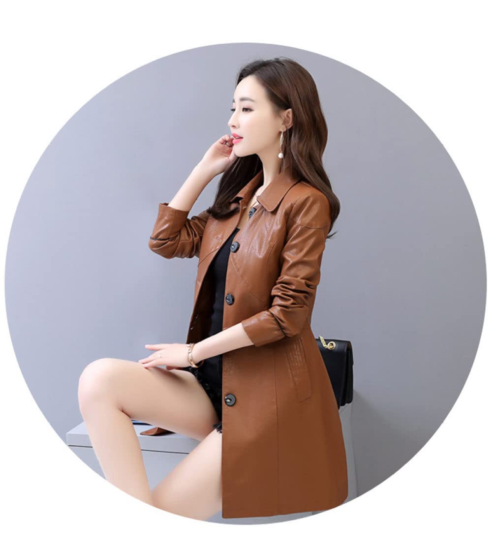 Jacken Damen,Damen Lederjacke Braunes Revers Vintage Kunstleder Mittellange Jacke Knopfleiste Seitentasche Eleganter Pu-Mantel Slim Fit Bomberjacke Motorrad Herbst Winter Warme Fahrradjacke,3Xl