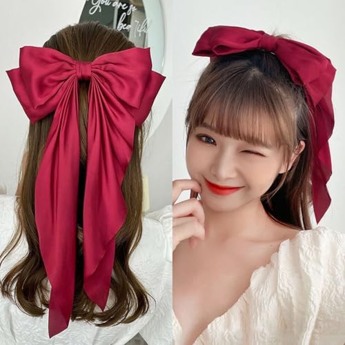 2Pcs Pinza Grande de Cinta Satinada en Capas para Mujer y Niñas, Pinza de Pelo Lazo Grande, Horquilla con Lazo miniatura 7