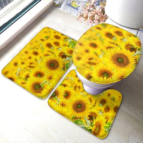 トイレマット セット 3点 おしゃれ ヒマワリ 足元マット トイレ蓋カバー U型 O型 トイレマット セット 滑り止め 吸水 速乾 防寒 便器ふたカバー 家庭用 ホテル用
