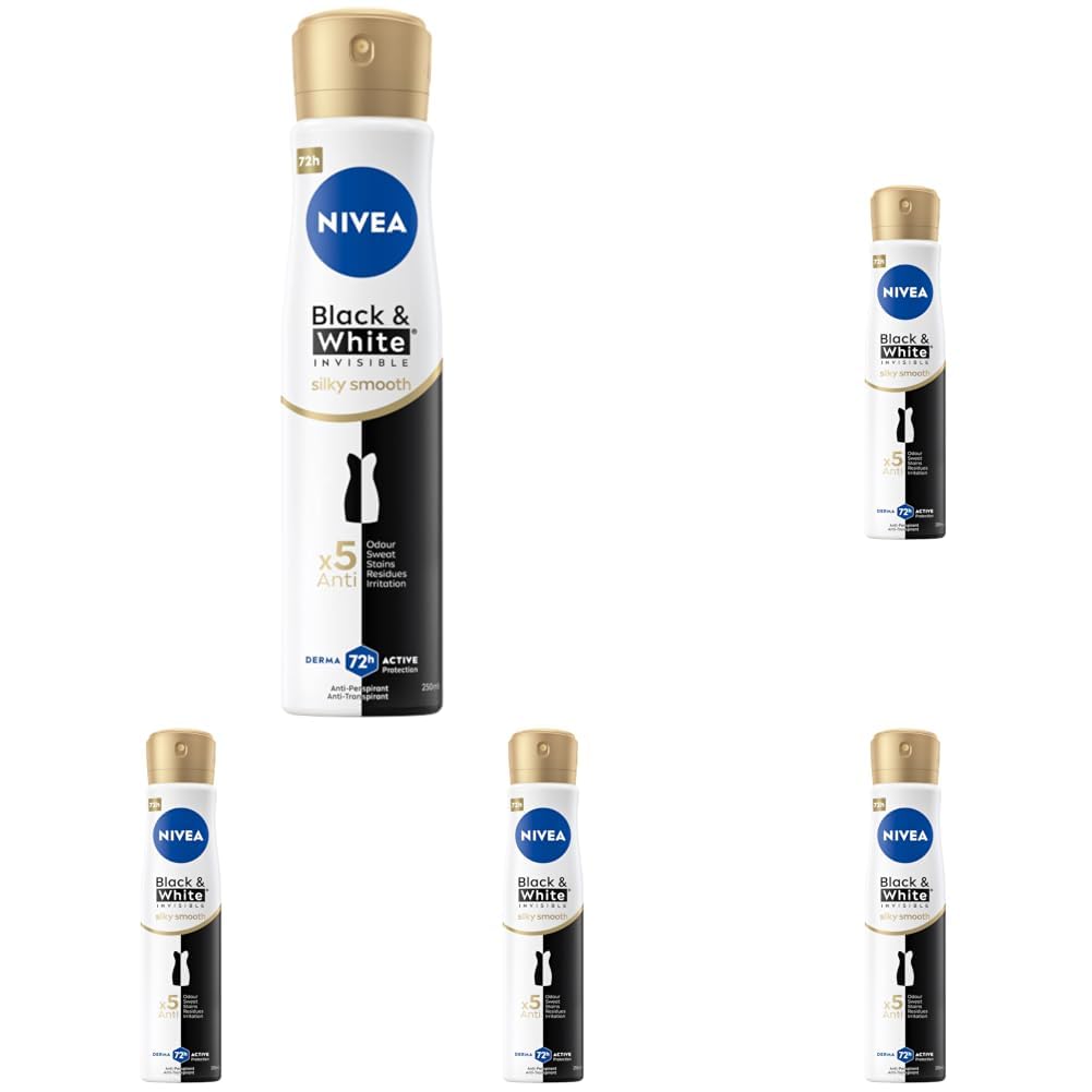 NIVEA Antiperspirant Black&White Invisible Silky Smooth spray, 250 ml (Packung mit 5)