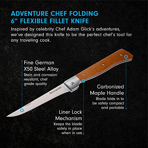 Messermeister Adventure Chef Folding 6” Fillet Knife - German Steel & Carbonized Maple Handle - Rust Resistant & Easy To Maintain #TOP1