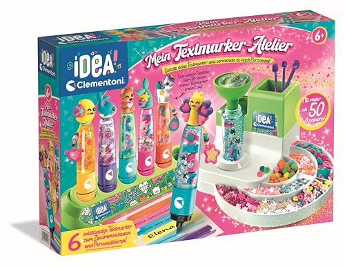 Clementoni Idea 59428 - Juego de rotuladores fluorescentes para manualidades con más de 50 accesorios, juego de manualidades para hacer bolígrafos, juguetes creativos y juego de regalo para niños a