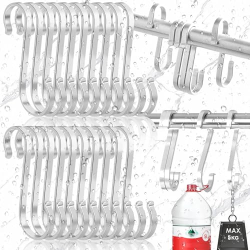 Srup 20 Piezas Ganchos S, Ganchos Forma S, Ganchos en S para Colgar, S Ganchos de Acero Inoxidable, Ganchos en Forma de S Planos de Acero Inoxidable, Capacidad de carga 10 kg (plata)
