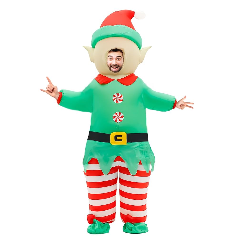 Inflatable Christmas Costume for Adult Blow up Santa Claus Elf Snowman Ginger Bread Man Costum Xmas Funny Fancy Dress
