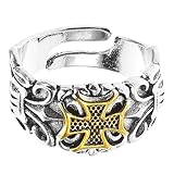 Genérico Anillo Abierto Ajustable para Hombre Cruz Vintage, Anillo de Aleación de Zinc Bicolor, Diseño Retro, Joyería Masculina para Fiestas y Uso Diario