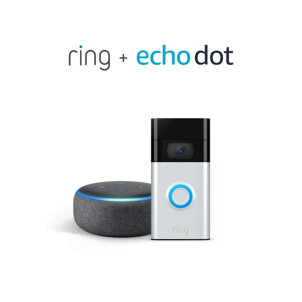 Ring Video Doorbell, Satin Nickel (2020 release) with Echo Dot