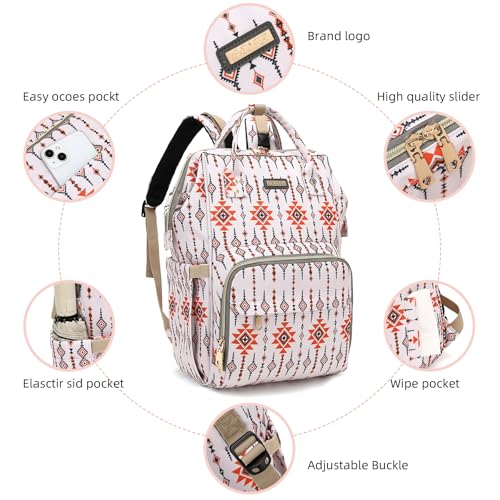 Image of GAIVP Diaper Bag Backpack, Diaper Bags for Baby Girls Boys, Baby Bags for Moms Dads, Nappy Changing Bag with Insulated Pockets,Multi-functional Waterproof Backpack with Stroller straps-Tribal Orange