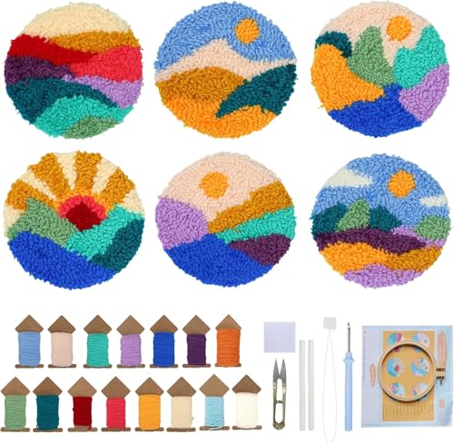Image of Punch Needle Coasters Kit for Beginners Adults Easy Needle Punch Embroidery Kit Set Threader Instruction Fabric Hoop Yarn Tufting Coaster DIY Making,Coaster Holder Coaster Art Craft Supplies