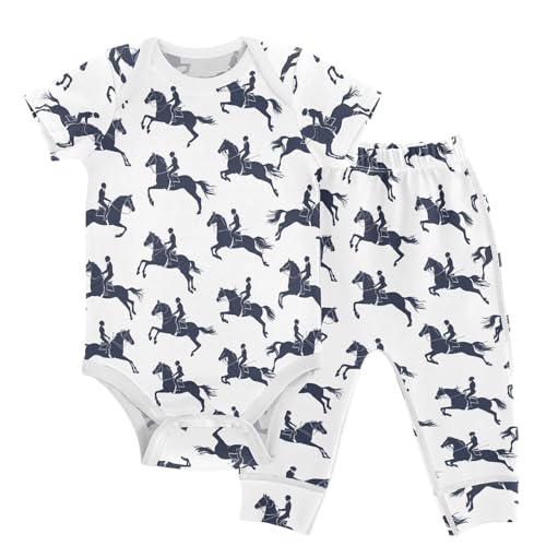 vvfelixl Equestrian Performance Baby Layette Sets,Baby Bodysuits Set Unisex Short Sleeve Babys Pants Sets 9-12M