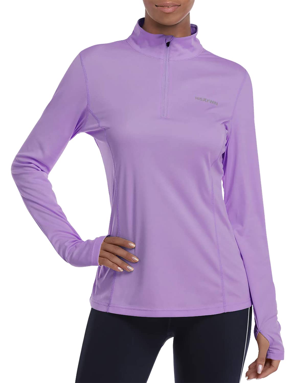 HISKYWINWomens UPF 50+ Sun Protection Tops Long Sleeve Half-Zip Thumb Hole Outdoor Performance Workout Shirt