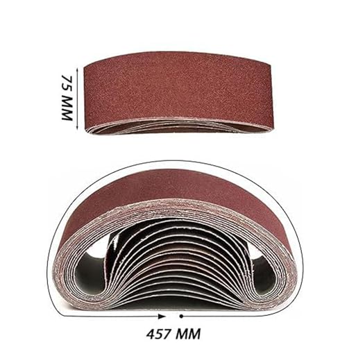 HKB Gewebe-Schleifbänder für Bandschleifmaschinen, 75 x 457mm, Körnungen je 2x K40/60/80/120/180, Profi-Qualität für verschiedene Oberflächen, universell einsetzbar (30 Stück)