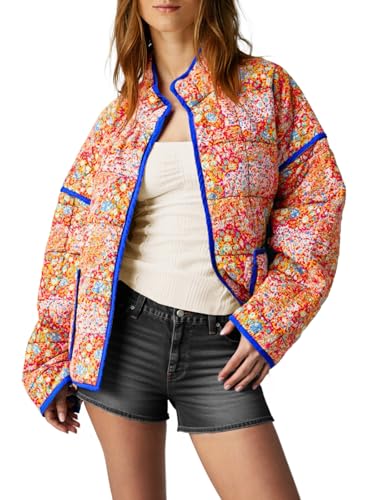 Tankaneo Womens Quilted Lightweight Jackets Floral Print Winter