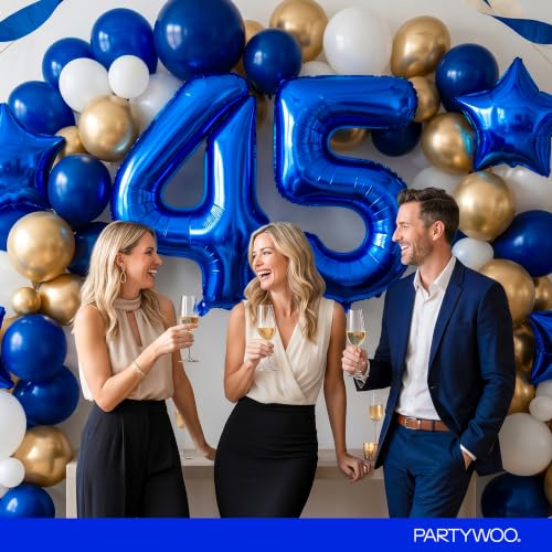 Image of PartyWoo Royal Blue Number 5 Balloon 40 Inch 25pcs Blue Star White Gold