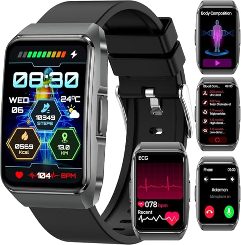 2025 Nuevo Reloj Inteligente con 𝐆𝐥𝐮𝐜𝐞𝐦𝐢𝐚/ECG+HRV, 1.57' Smartwatch con Ácido Úrico/Lípidos/BMI/24/7 Temperatura Corporal, Presión Arterial para Android iOS, Botón de SOS, 100+ Deporte