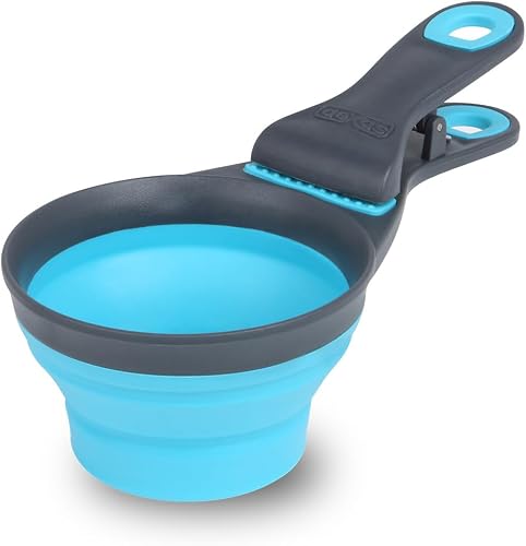 Dexas Popware for Pets Collapsible KlipScoop, 2 Cup Capacity, Gray/Blue