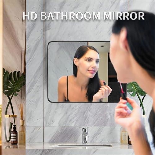 Image of Sidra Decor Modern HD Black Metal Frame Decorative Rectangle Wall Mirror (24 inchx 18 inch) Bathroom, Washbasin, Bedroom, Dressing Office Home Room Vanity Makeup Shaving Wall Decor