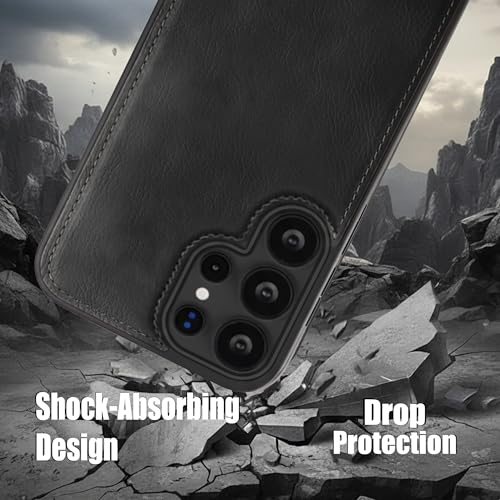 Image of Leather Case for Samsung Galaxy S25 Ultra Premium Protective Stylish Slim Cover with Shockproof Raised Edges Black