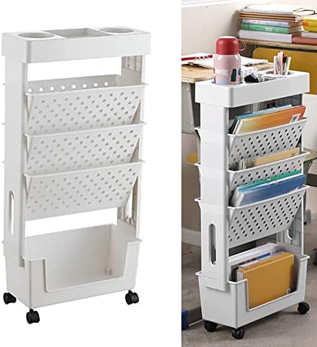 BestAlice Mobile Bookshelf with Wheels, 5 Tier Book Rack Storage ...
