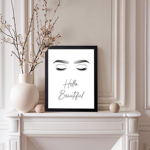 Image of Poster Master Fashion Poster - Hello Beautiful Print - Trendy Art - Modern Art - Minimal Art - Gift for Men, Women & Fashionista - Glam Decor for Dorm, Living Room or Bedroom, 8x10 Black Framed