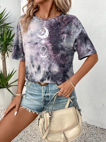 Image of Remidoo Women's Casual Oversized T Shirt Short Sleeve Graphic Tee Letter Tie Dye Shirts
