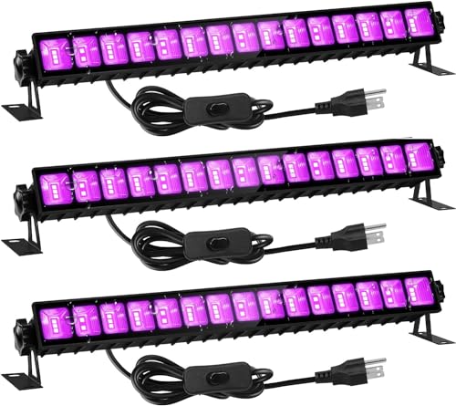 3 Pack IP66 Waterproof 36W LED Black Light Bar, Blacklight Flood Light with Plug & Switch & 5ft Power Cord, Each Light Up 21x21ft Area, for Glow Fluorescent Party Bedroom Game Room Body Paint Stage