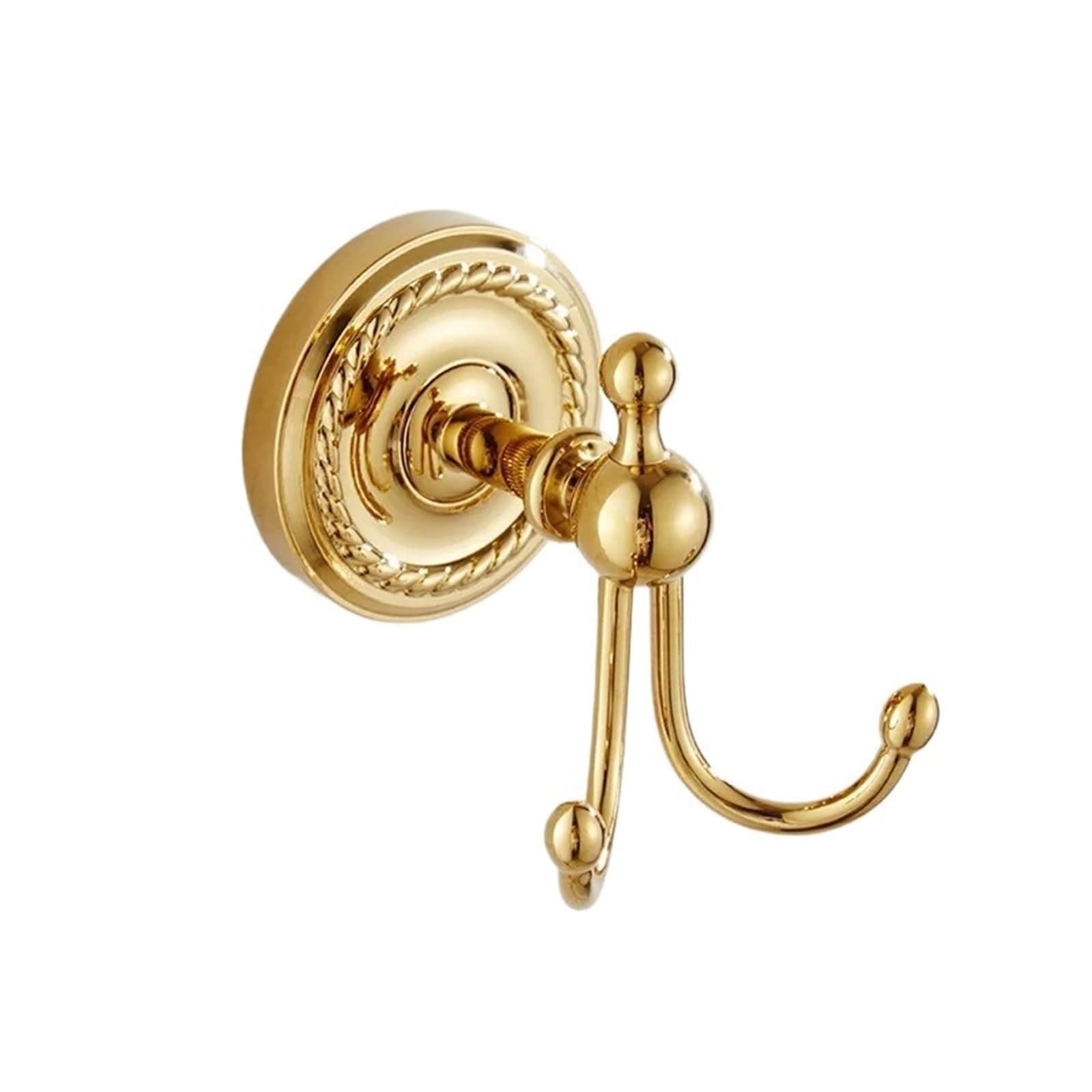 Bryske Antique Brass Gold Double Hook for Bathroom Longhorn Robe and Towel Vintage Decorative(Gold A)