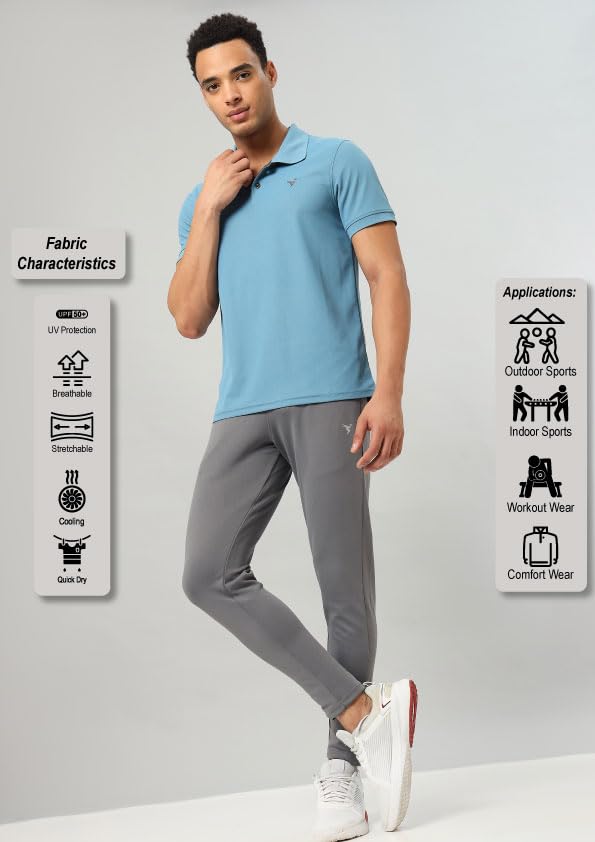 Image of TECHNOSPORT Men's Slim Fit Track Pants with Zip Pockets, ELASTO Plus Quick Dry Stretchable Lightweight Lower for Gym Running Yoga and Sports