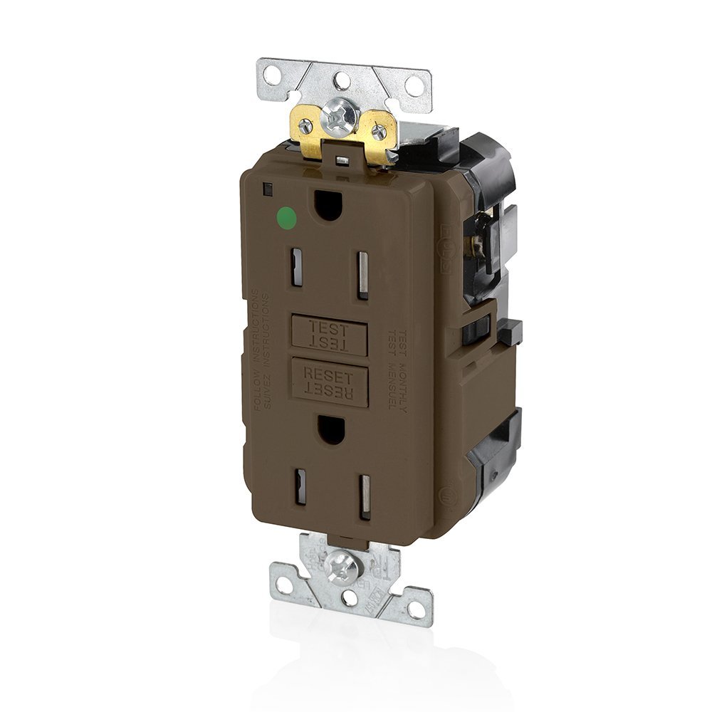 Receptáculo GFCI de grado hospitalario para clínicas y espacios seguros Leviton Lev-Lok marrón