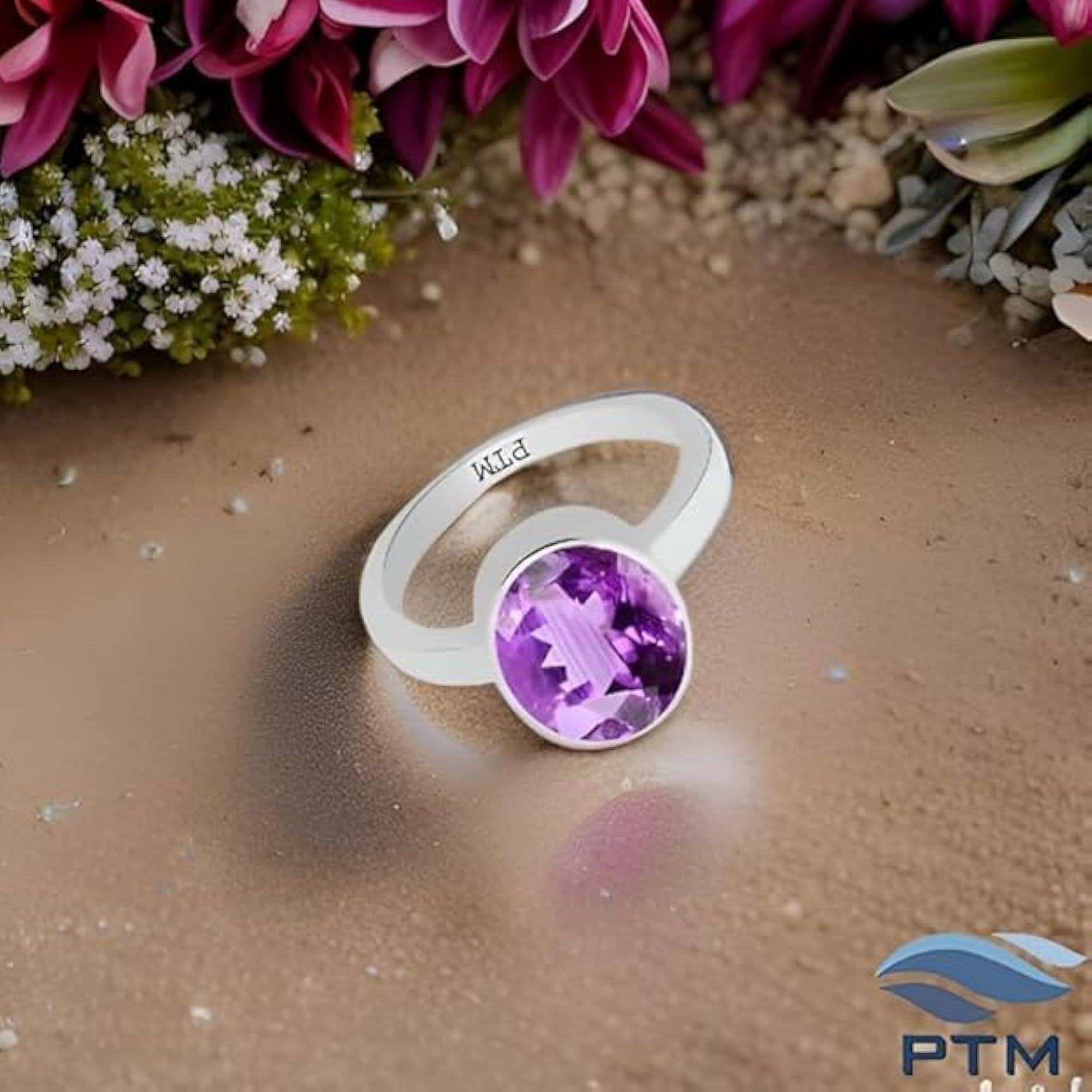 925 Sterling Silver Amethyst Adjustable Ring, Unisex