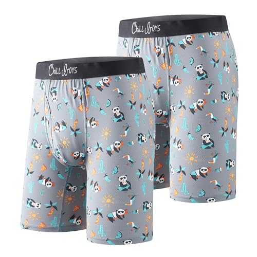 Chill Boys Cool Men's Boxer Briefs 2 Pack Print Boxers. Comfortable Men's Underwear. Breathable Anti-Chafing Boxers for Men (Panda, XL)