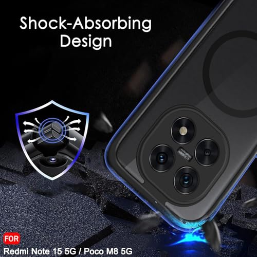 Image of TheGiftKart Hybrid Shockproof Back Cover Case for Mi Redmi Note 15 / Note 15 SE /Poco M8 5G Compatible with MagSafe | Hard Back Cover Case (PC & TPU, Translucent Smoke Matte Back, Black Sides)