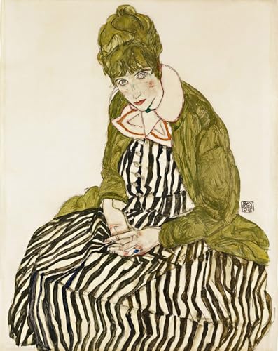 Poster Egon Schiele Edith dans une robe rayée pour créer un salon élégant et artistique