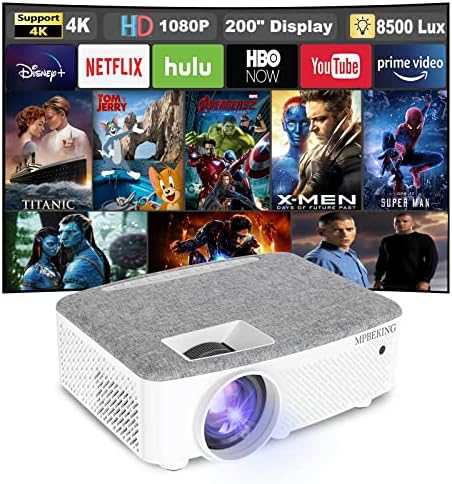 Projector, Portable Video Projector 1080P Native 4K Supported Mini Projectors 8500 Lumens 200''Display for TV Stick, Home Theatre, Android/iOS