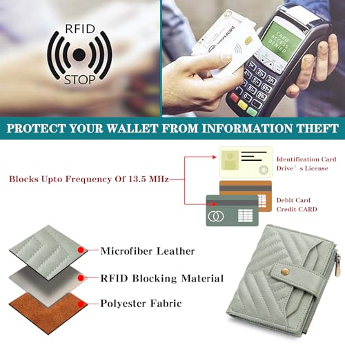 Image of FALAN MULE Small Wallet for Women Leather Bifold Compact RFID Blocking with ID Window
