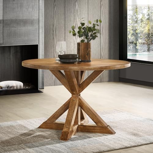 Image of 47.25 inch Round Dining Table, Modern Farmhouse Kitchen Table for 4-6 People, Easy to Assemble Table Only