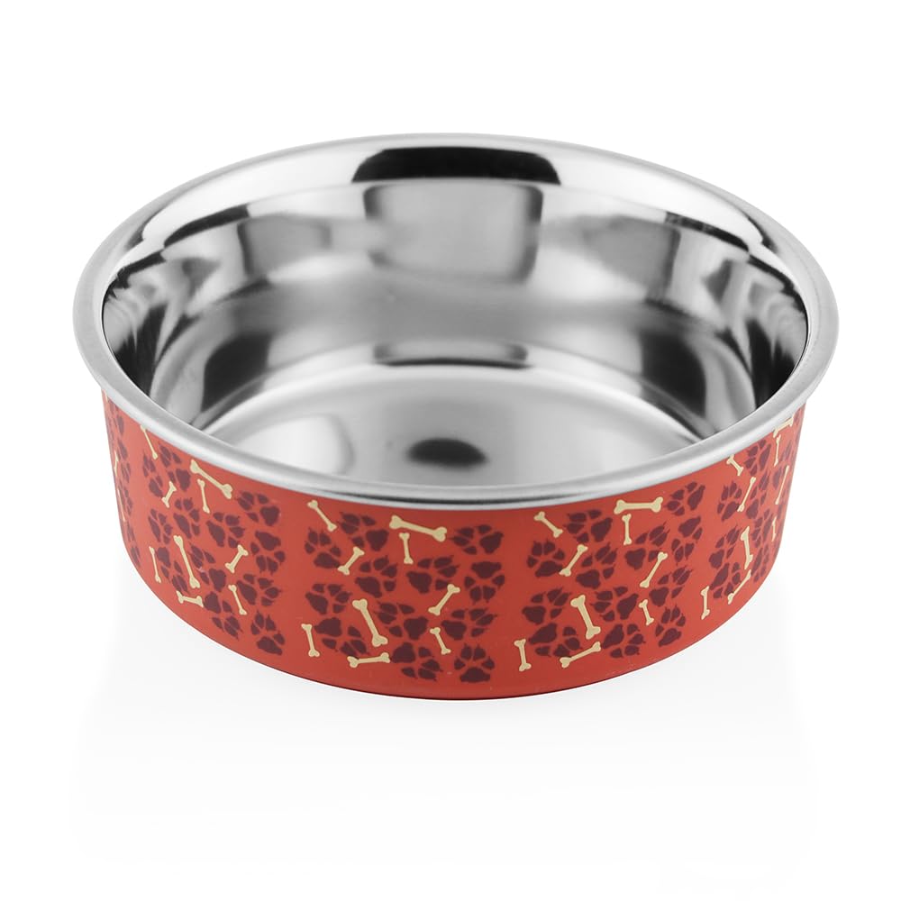 PAWPOURRI Printed Dark Red Anti-Skid Stainless Steel Water And Food Feeding Bowl For Adult Dogs, Puppies, Cats |Stainless Steel|Anti-Skid|Easy To Clean Pet Feeder, 570Ml,?16 cm,H_5.5 cm,W_16 cm (B0CL6F8G55) Amazon Price History, Amazon Price Tracker