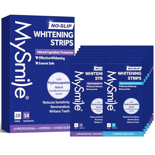 MySmile Teeth Whitening Strips 14 Treatments Kit, Hydroxyapatite-Infuse White Strips, Non-Sensitive Teeth Whitening with Soothing Natural Ingredients, Enamel-Safe, Residue-Free, Non-Slip(28 Count)