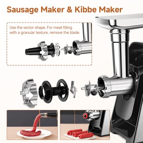 Image of AAOBOSI Meat Grinder Electric, [3000W Max] Meat Grinder Heavy Duty with Auto-Reverse, Innovative Non-Clogging, Built-in Storage, Grinding, Sausage & Kibbe Making for Home Kitchen Use