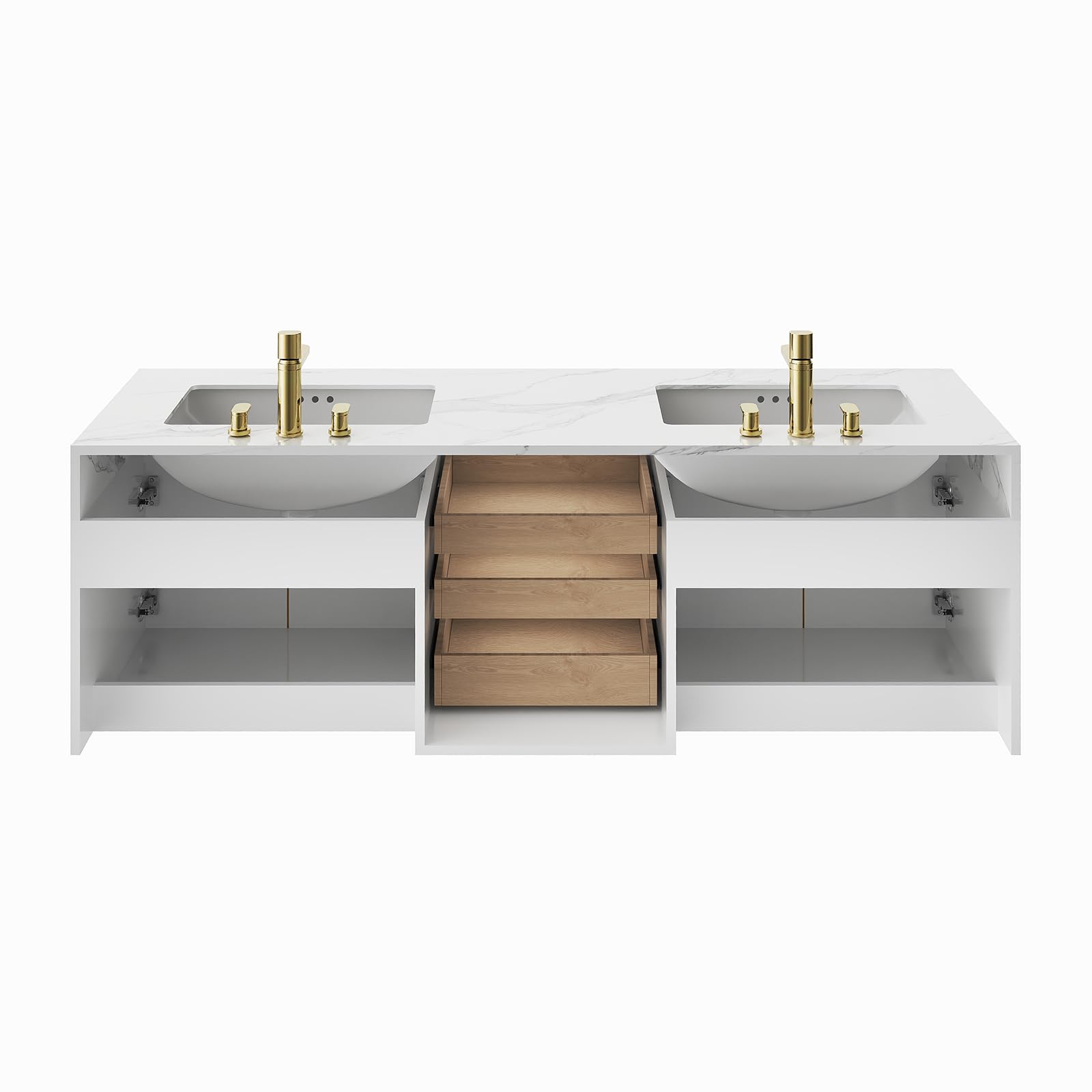 Homary Mueble de baño Flotante 59" con Lavabo, Mueble de baño con Lavabo Doble montado en la Pared con encimera de Piedra sinterizada y Amplio Espacio de Almacenamiento, Blanco.