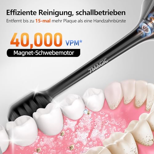 Elektrische Zahnbürste, Schallzahnbürste, Leise Zahnbürste Elektrisch Mit 3 Intensitäten 5 Modi, 40000VPM, IPX7, Zahnbürste Mit 180 Tagen Akkulaufzeit Und Timer, Ritter Schwarz