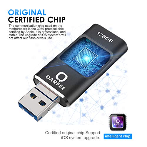 USB Flash Drive, Qarfee Photo Stick, 128GB External Storage Memory Stick Photostick Mobile, Thumb Drive USB 3.0 Compatible iPhone/iPad/PC/Type C/Android Backup OTG Smart Phone-Black - Thumbnail 3