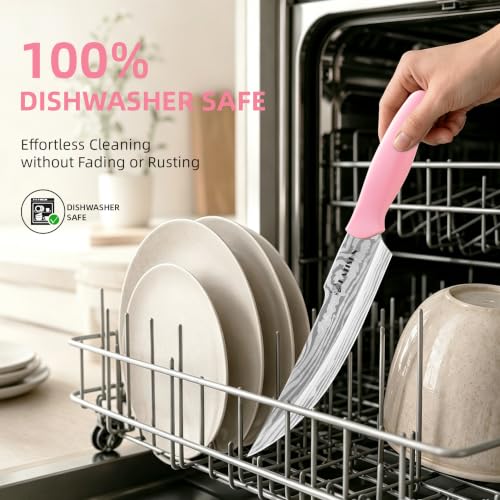Knife Set - 15 PCS Kitchen Knife Set with Built-in Sharpener Block, German Precision Forged Stainless Steel Blades, Ergonomic Handles, Dishwasher Safe, Pink - image 4