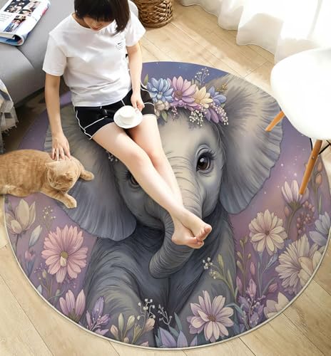 Tapis lavable confortable et antidérapant rond 120cm rose - 6